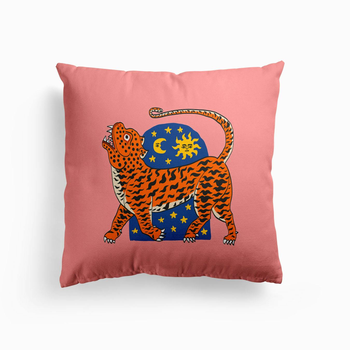 Tiger Magic Door Pink And Blue Cushion by Camille Gressier Fy